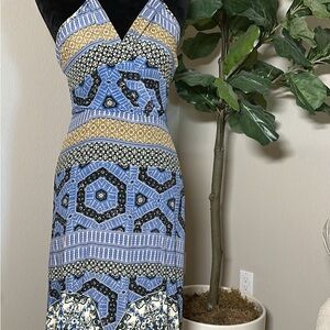 Elegant Strapless Blue and Yellow Dress